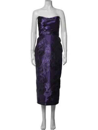 Pre-owned Amsale Floral Print Midi Length Dress In Purple