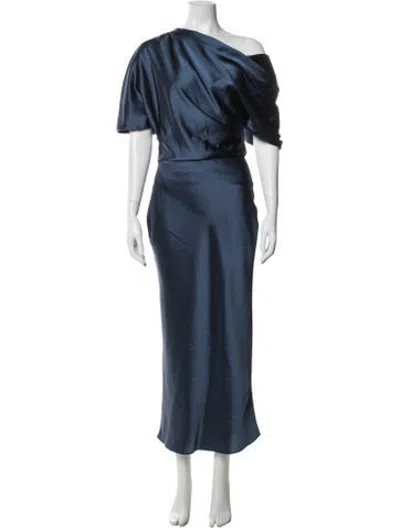Pre-owned Amsale Off-the-shoulder Long Dress In Blue