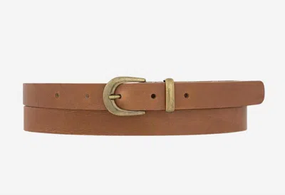 Amsterdam Heritage Women's Ank Skinny Leather Belt With Gold Buckle & Keeper In Taupe In Grey