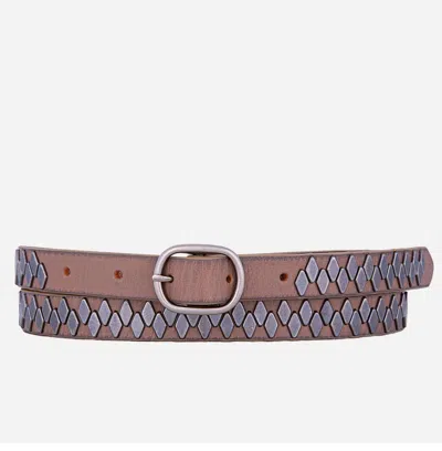 Amsterdam Heritage Women's Liza Skinny Studded Belt With Pyramid Studs In Mud In Purple