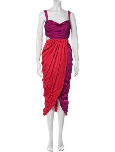 Pre-owned Amur Colorblock Pattern Midi Length Dress In Purple