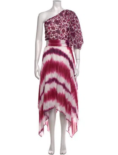 Pre-owned Amur Tie-dye Print Midi Length Dress In Burgundy