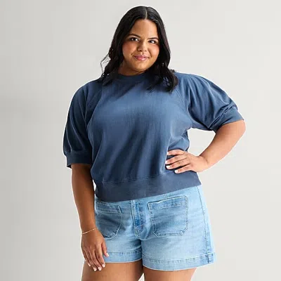 Ana Womens Plus Crew Neck 3/4 Sleeve Sweatshirt In Blue