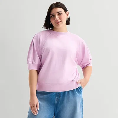 Ana Womens Plus Crew Neck 3/4 Sleeve Sweatshirt In Pink