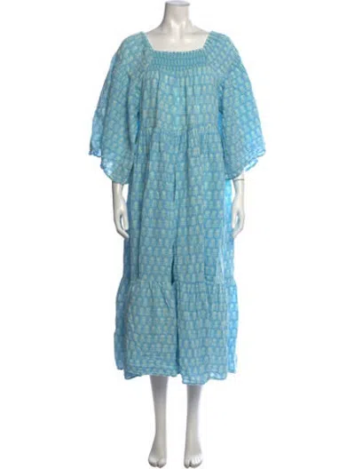 Pre-owned Anaak Floral Print Long Dress In Blue