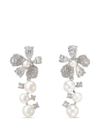 Anabela Chan Pearl Snow Rose Laboratory-grown Diamond And Pearl Earrings In Silver