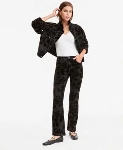 And Now This Now This Womens Flocked Floral Print Flared Leg Denim Pants Macys Exclusive In Black