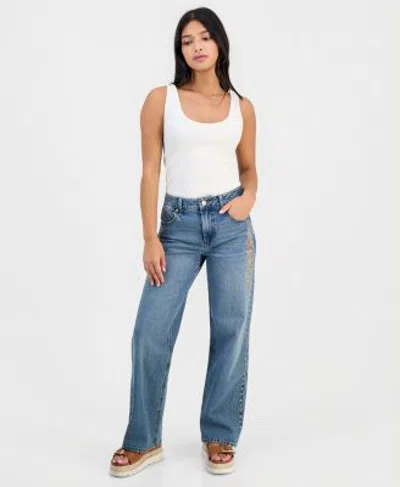 And Now This Now This Womens High Rise Embroidered Straight Leg Jeans Macys Exclusive In Light Conan
