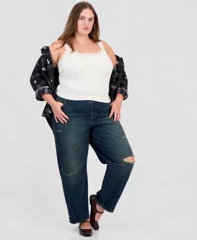 And Now This Plus Size Low Curve Wide-leg Dark-rinse High-rise Jeans, Macy's Exclusive In Blue