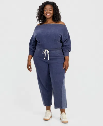 And Now This Trendy Plus Size French Terry Barrel-leg Pants In Black