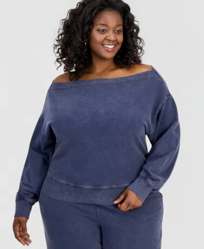 And Now This Trendy Plus Size French Terry Off-the-shoulder Sweatshirt In Neutral