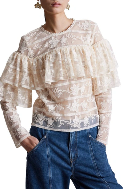& Other Stories Ruffle Lace Top In White Dusty Light
