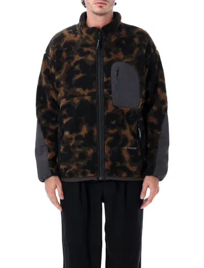 And Wander Printed Fleece Zip Jacket In Marrone