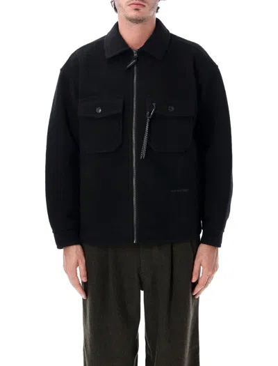 And Wander Wool Blend Zip Shirt Jacket In Black