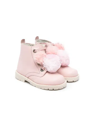 Andanines Kids' Pompom-detail Leather Boots In Pink