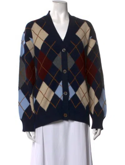 Pre-owned And-daughter Lambswool Plaid Print Sweater In Blue