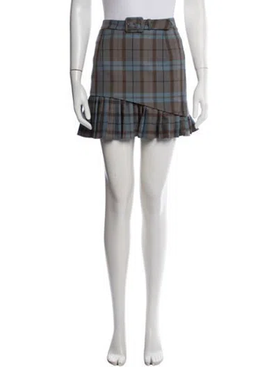 Pre-owned Andersson Bell Plaid Print Mini Skirt In White