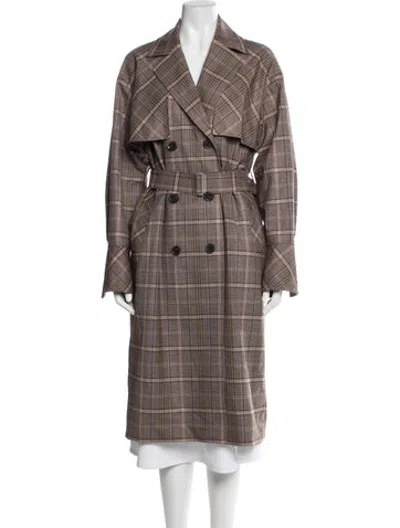 Pre-owned Andersson Bell Plaid Print Trench Coat In Brown