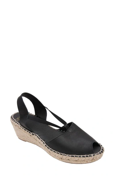 Andre Assous Dainty Leather Espadrille Wedge Sandal In Black