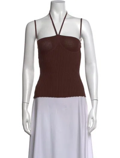 Pre-owned Andrea Adamo Halterneck Sleeveless Crop Top In Brown