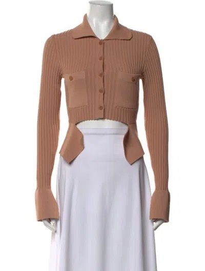 Pre-owned Andrea Adamo Long Sleeve Crop Top In Neutrals