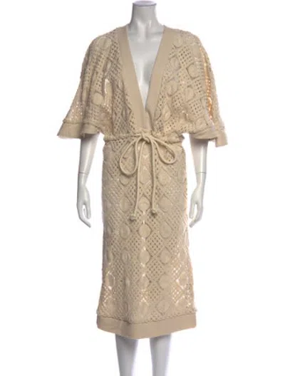 Pre-owned Andrea Iyamah Lace Pattern Midi Length Dress In Neutrals