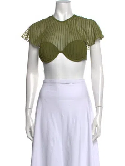 Pre-owned Andrea Iyamah Nylon Striped Crop Top In Green