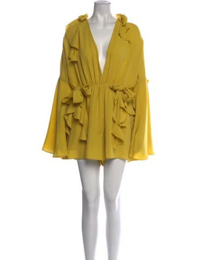 Pre-owned Andrea Iyamah Plunge Neckline Romper In Yellow