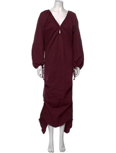Pre-owned Andrea Iyamah V-neck Long Dress In Burgundy