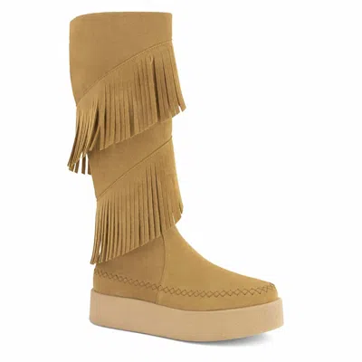 Andrea Women's Layered Fringe Suede High Boot In Honey In Multi