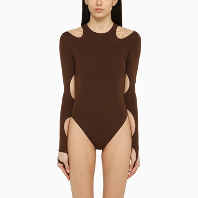 Andreädamo Andreādamo Brown Bodysuit With Cut Out In Pink