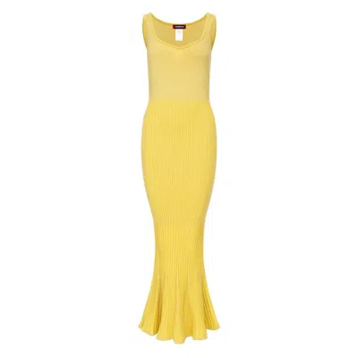 Andreeva Butter Yellow Metallic Knit Dress With Flared Hem