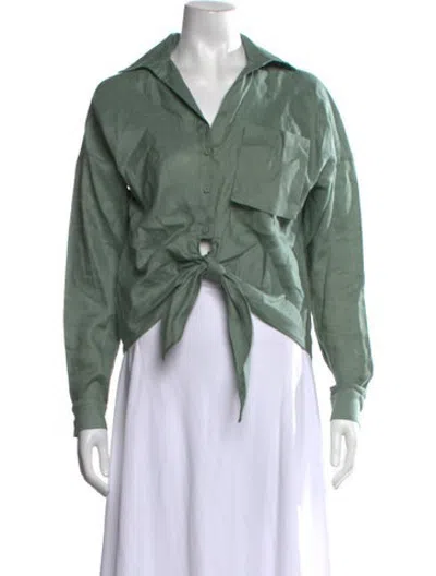 Pre-owned Andres Otalora Linen Long Sleeve Button-up Top In Green