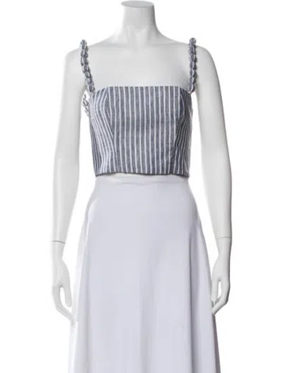 Pre-owned Andres Otalora Striped Square Neckline Crop Top W/ Tags In Blue/white