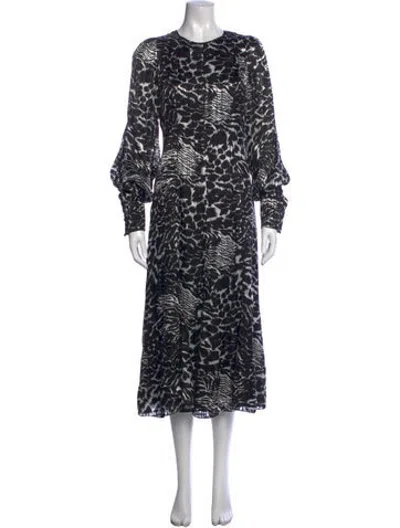Pre-owned Andrew Gn Animal Print Midi Length Dress In Black