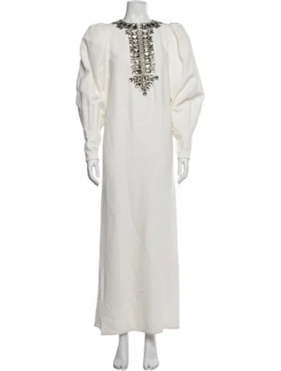 Pre-owned Andrew Gn Crew Neck Long Dress In Neutrals
