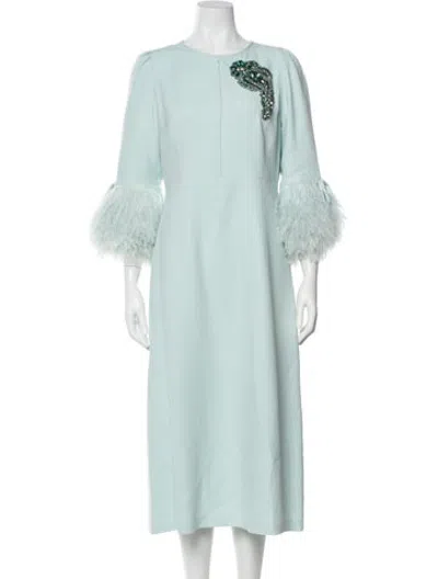 Pre-owned Andrew Gn Crew Neck Midi Length Dress In Blue
