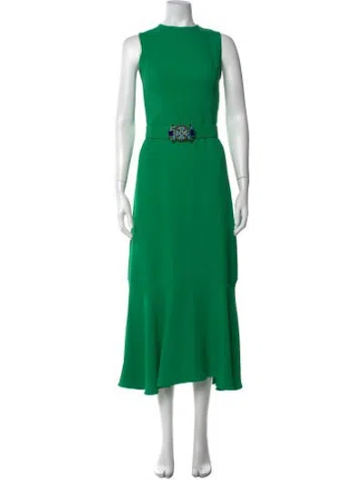 Pre-owned Andrew Gn Crew Neck Midi Length Dress In Green