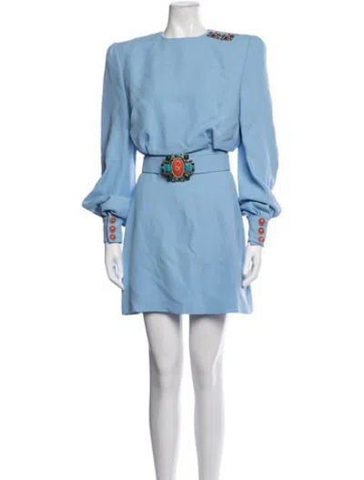 Pre-owned Andrew Gn Crew Neck Mini Dress In Blue