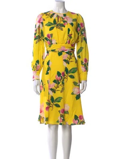 Pre-owned Andrew Gn Floral Print Midi Length Dress In Yellow