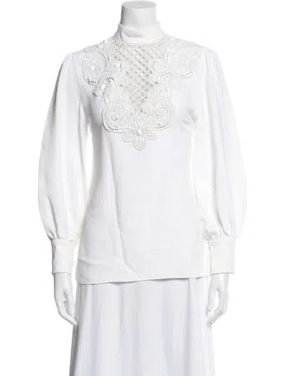 Pre-owned Andrew Gn Mock Neck Long Sleeve Blouse In Neutrals