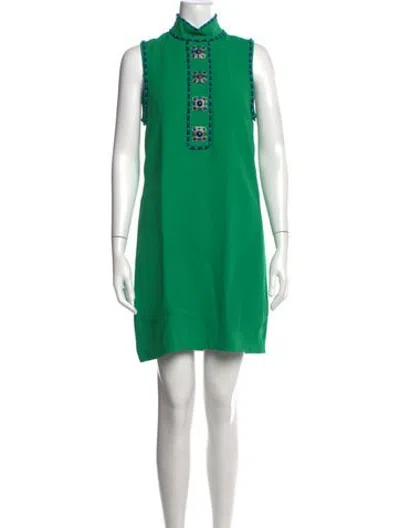 Pre-owned Andrew Gn Mock Neck Mini Dress In Green