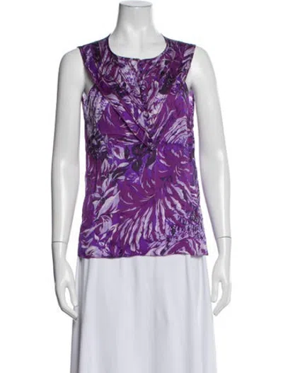 Pre-owned Andrew Gn Silk Floral Print Blouse In Purple