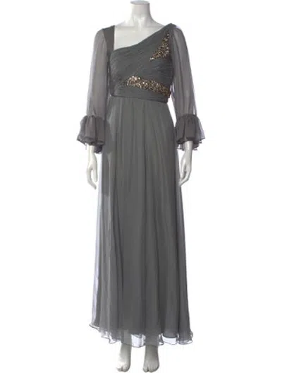 Pre-owned Andrew Gn Silk Long Dress In Grey