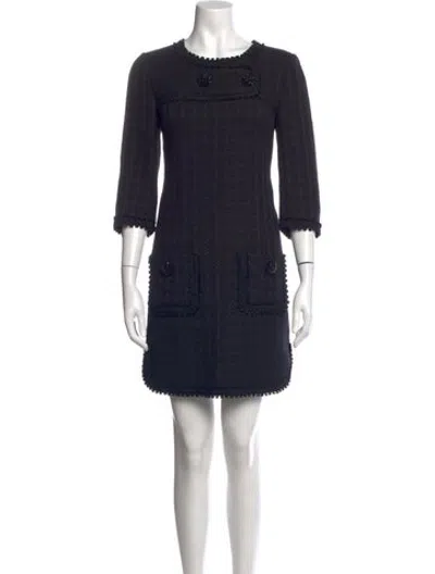 Pre-owned Andrew Gn Tweed Pattern Mini Dress In Black/gold