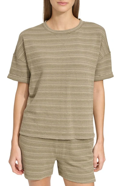 Andrew Marc Heritage Stripe Boxy T-shirt In Dusty Olive Combo