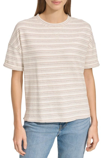 Andrew Marc Heritage Stripe Boxy T-shirt In Oatmeal Combo