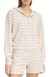 Andrew Marc Heritage Stripe Lace-up Pullover Hoodie In Oatmeal