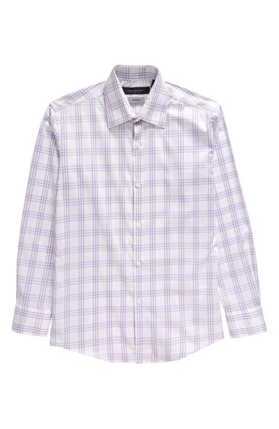Andrew Marc Kids' Skinny Fit Plaid Stretch Dress Shirt In Purple/blue