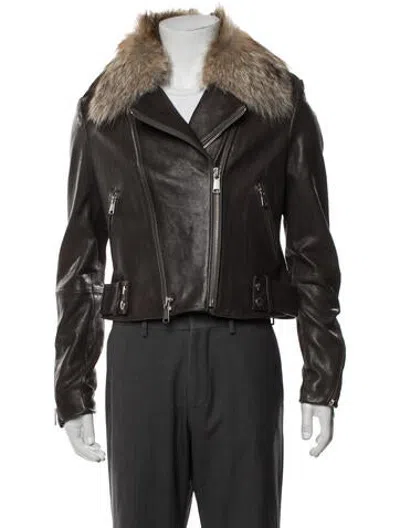 Pre-owned Andrew Marc Lambskin Moto Jacket In Brown